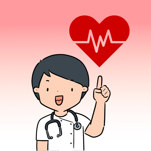 female doctor pointing up at a heart with an EKG pattern through it