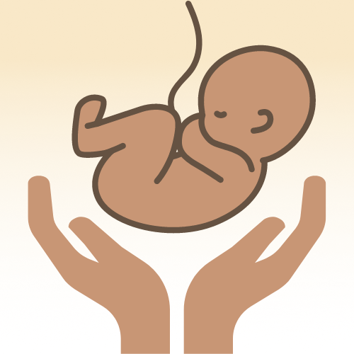 hands reaching up to hold a newborn infant (graphic)