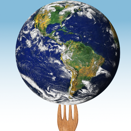 globe on a wooden fork