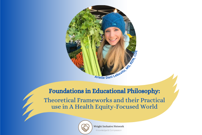 Foundations in educational philosophy. Dani holds a huge celery bunch while smiling. She has blue eyes and blond hair and is wearing a bright blue slouchy hat.